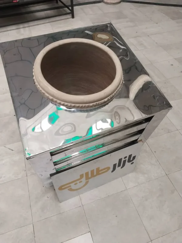 دستگاه تنور گلی استیل صنعتی نان دان کباب داغ سایز ۵ نانه ۸۰ در ۸۰ چرخ دار سیار متحرک کبابی