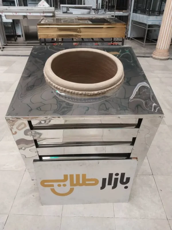 دستگاه تنور گلی استیل صنعتی نان دان کباب داغ سایز ۵ نانه ۸۰ در ۸۰ چرخ دار سیار متحرک کبابی