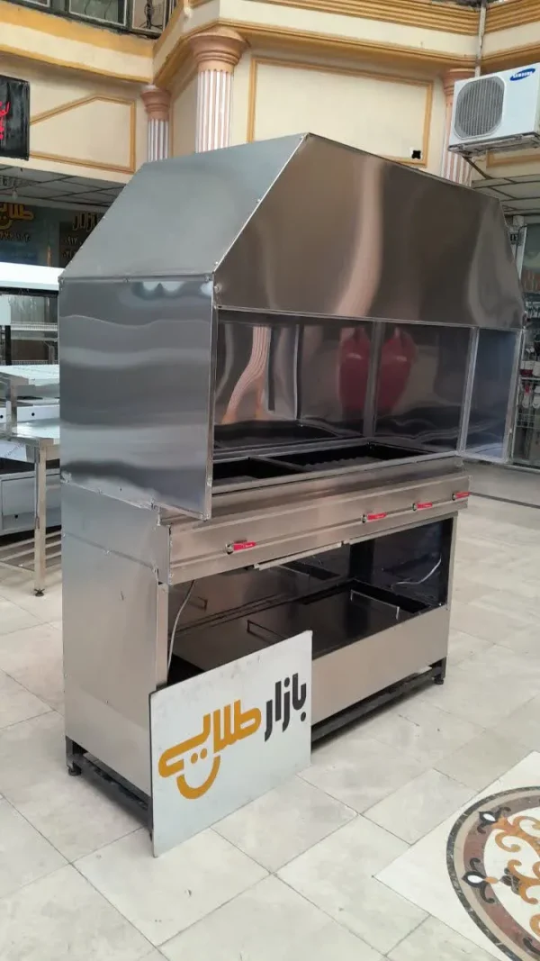دستگاه کباب پز ترکیبی گازی/ذغالی پایین کار فر دیزی پز با ورق استیل