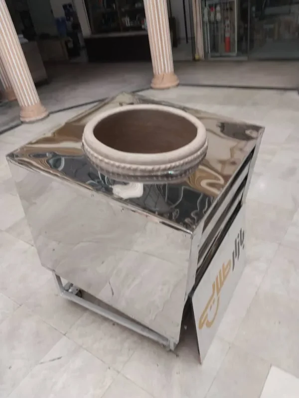 دستگاه تنور گلی استیل صنعتی نان دان کباب داغ سایز ۵ نانه ۸۰ در ۸۰ چرخ دار سیار متحرک کبابی